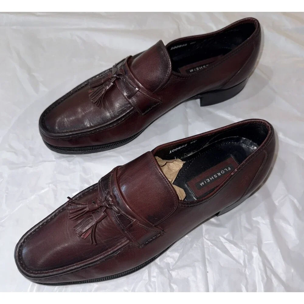 Florsheim Mens Burgundy Leather Kiltie Tassel Loafers Slip On Dress Shoes 9.5 D